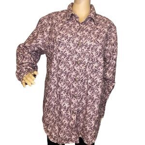 A.M.I. Long Sleeve Button Down Abstract Printed Cotton Shirt Wine purple Large
